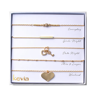 Golden Heart and Key Necklace Set
