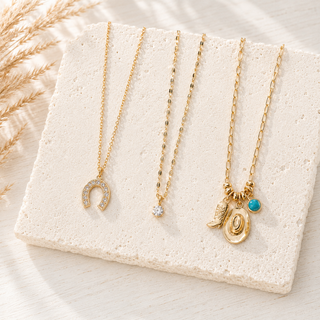 Golden Horseshoe and Cowgirl Charm Necklace Set
