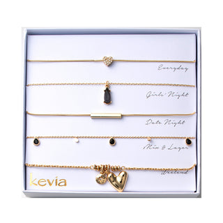Gold Hearts Charm Necklace Set