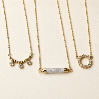 Gold and Natural Marbled Stone Necklace Set