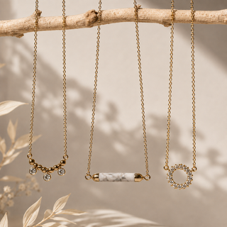 Gold and Natural Marbled Stone Necklace Set