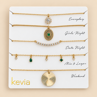 Textured Gold Charm & Green Stone Necklace Set