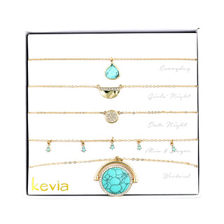 Turquoise Circle Pave Stone Necklace Set