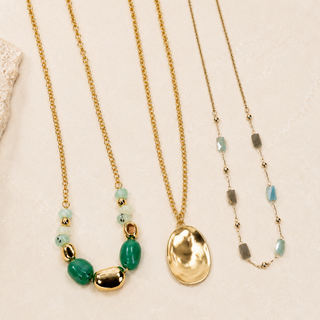 Textured Coin and Beaded Stone Necklace Set – image 1