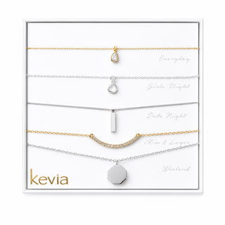 Geometric Mixed Metal Pendant Necklace Set