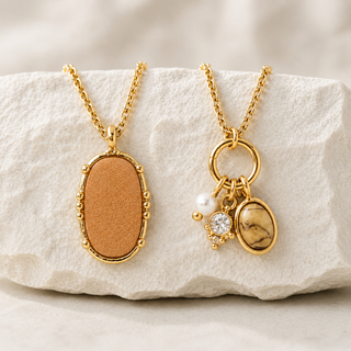 Mixed Peach Stone Necklace Set