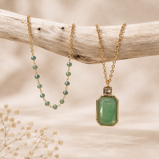 Sculptural Green Stone Necklace Set