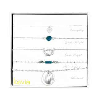 Textured Metal Coin and Stone Necklace Set
