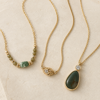 Natural Green Stone and Pave Necklace Set – image 2