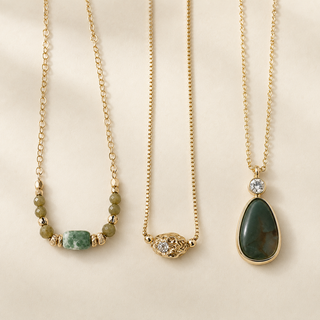 Natural Green Stone and Pave Necklace Set – image 1