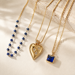 Sapphire Bead and Heart Charm necklace set alternate styled image