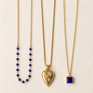 Sapphire Bead and Heart Charm necklace set styled product image