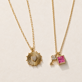 Ruby Crystal Heart and Key Necklace Set