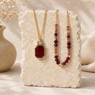 Garnet and Crystal Pendant Necklace Set