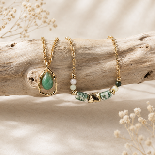 Green Stone Sculpted Form Necklace Set