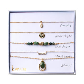 Green Stone Sculpted Form Necklace Set