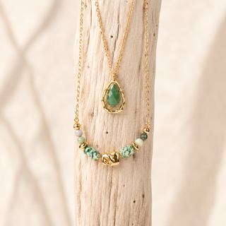 Green Stone Sculpted Form Necklace Set