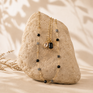 Gold Pavé Circle and Stone Necklace Set