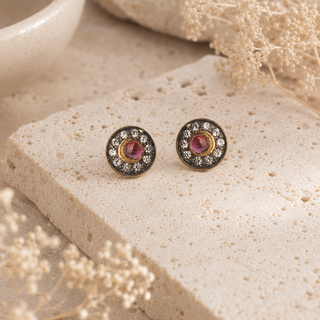 Nouveau Two-Tone Crystal Halo Stud Earrings - lifestyle 1