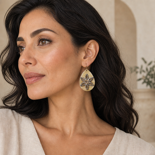 Nouveau Boho Floral Teardrop Earrings - model 1