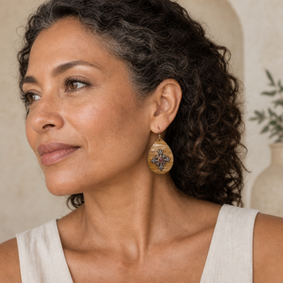 Nouveau Rustic Cross Teardrop Earrings - model 1