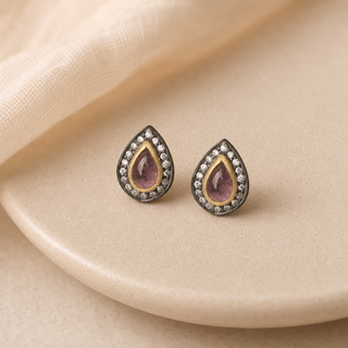 Nouveau Teardrop Gemstone Stud Earrings - lifestyle 1