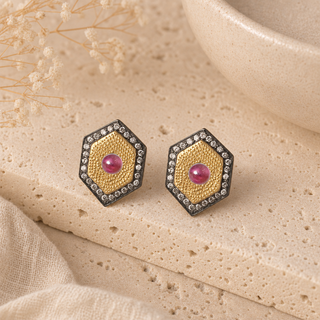 Nouveau Geometric Hexagon Stud Earrings
