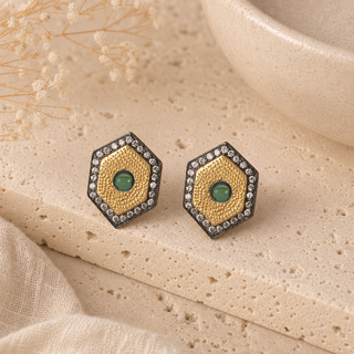 Nouveau Geometric Hexagon Stud Earrings
