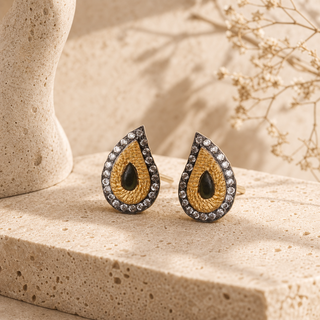 Nouveau Textured Gold Teardrop Stud Earrings - lifestyle 1