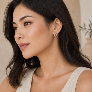 Nouveau Textured Gold Teardrop Stud Earrings - model 1