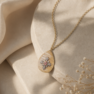 Nouveau Cross Embellished Horn Teardrop Necklace - lifestyle 1