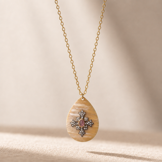 Nouveau Cross Embellished Horn Teardrop Necklace - lifestyle 2