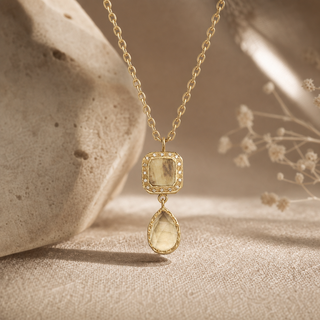 Nouveau Gold Double Pendant Drop Necklace - lifestyle 1