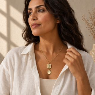 Nouveau Gold Double Pendant Drop Necklace - model 2