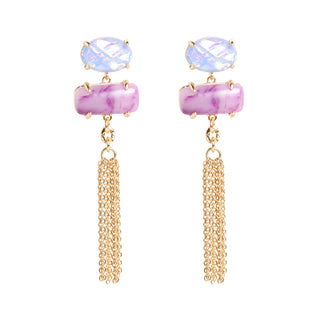 Ophelia Opal and Gold Chain Tassel Drop Earrings