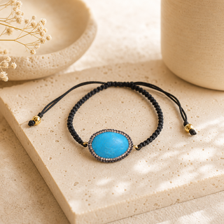 Vie Boheme Turquoise & Black Macrame Bracelet