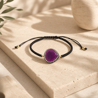 Vie Boheme Purple Jade and Black Macrame Bracelet - lifestyle 1