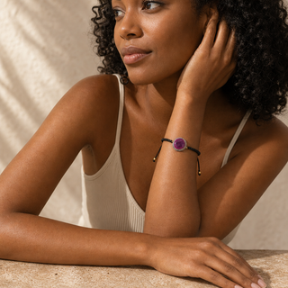 Vie Boheme Purple Jade and Black Macrame Bracelet - model 1