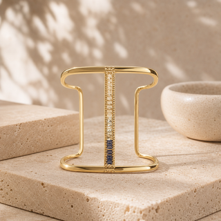Vita Modern Geometric Shiny Gold Cuff Bracelet - lifestyle 1