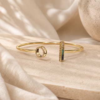 Vita Geometric Charm and Gemstone Gold Open Cuff - lifestyle 1