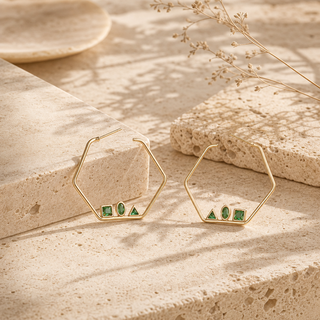 Vita Geometric Emerald Hoop Earrings - lifestyle 1
