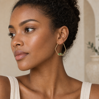 Vita Geometric Emerald Hoop Earrings - model 1