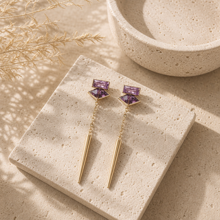 Vita Purple Crystal Drop Chain Earrings - lifestyle 1