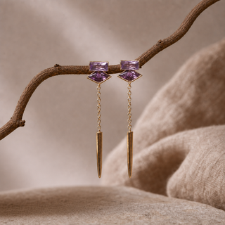 Vita Purple Crystal Drop Chain Earrings - lifestyle 2