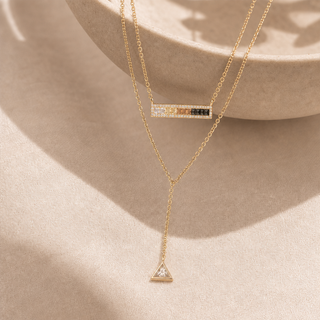 Vita Lariat Necklace with Geometric Pendant and Amber Bar Charm - lifestyle 2