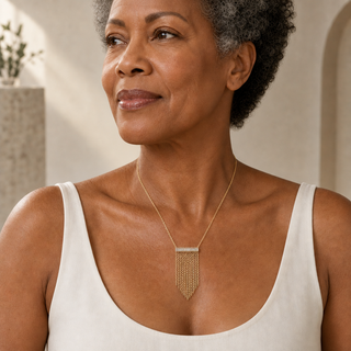 Vita Gold Fringe Statement Necklace - model 1