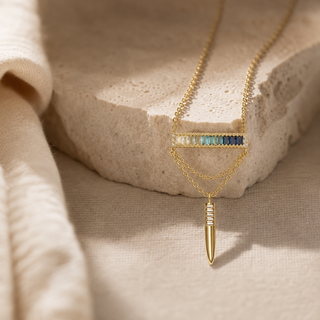 Vita Gradient Gemstone Bar Necklace with Gold Pendant Drop - lifestyle 1