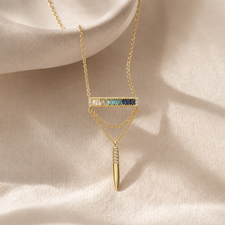 Vita Gradient Gemstone Bar Necklace with Gold Pendant Drop - lifestyle 2