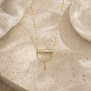 Vita Gold Pendant Necklace with Crystal Bar and Drop Charm - lifestyle 1