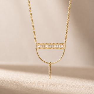 Vita Gold Pendant Necklace with Crystal Bar and Drop Charm - lifestyle 2